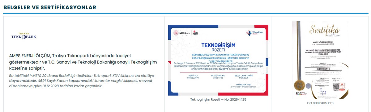 OSOS certifications: Trakya Teknopark membership, Technoentrepreneurship Badge, ISO 9001:2015 Quality Management System certificate