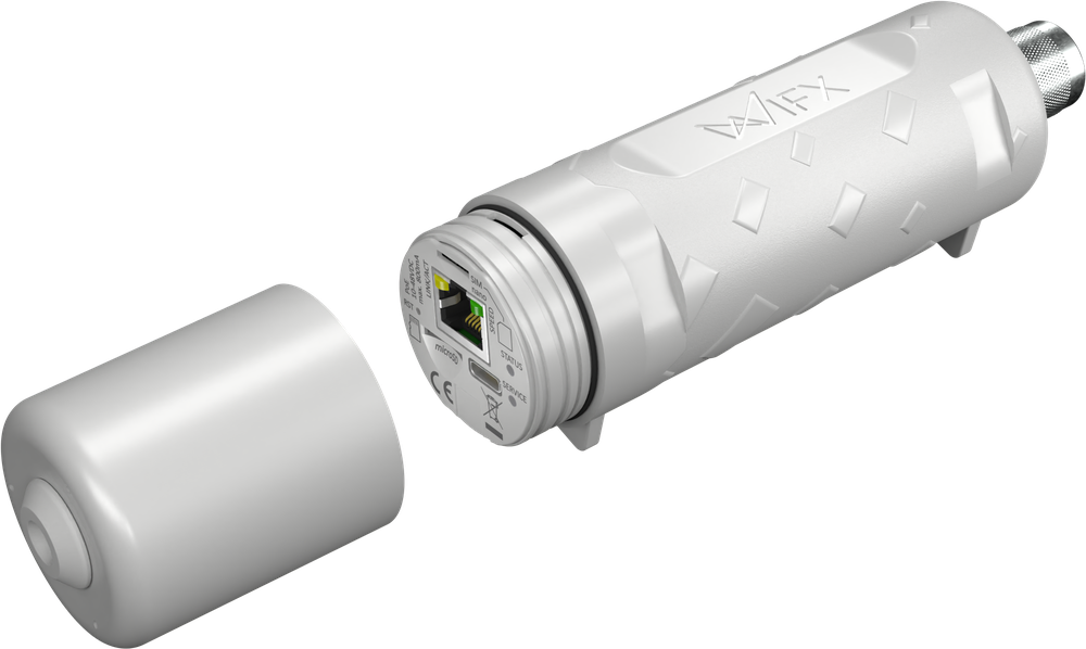 WIFX L1 4G, servis kapağı açık, Ethernet/SIM/microSD/USB-C bağlantı noktaları görünür